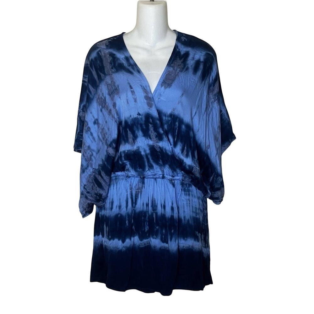 Young Fabulous & Broke Blue Tie Dye Tunic Dress Kimono Sleeve Boho Beach Mini M